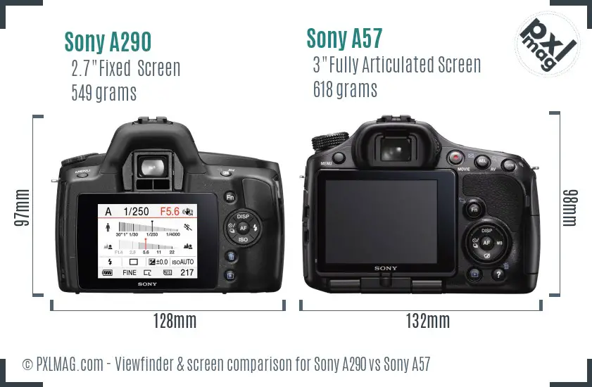 Sony A290 vs Sony A57 Screen and Viewfinder comparison