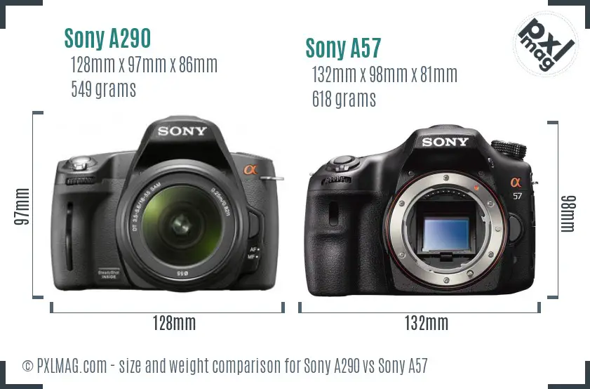 Sony A290 vs Sony A57 size comparison