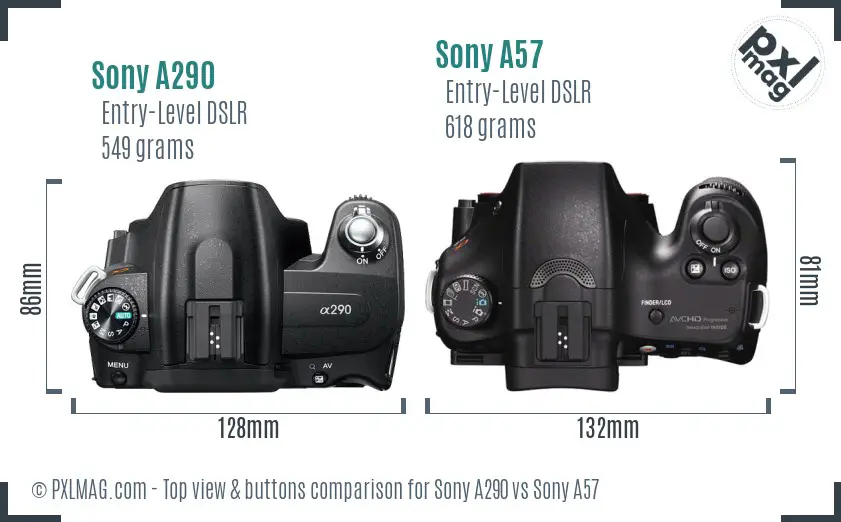 Sony A290 vs Sony A57 top view buttons comparison