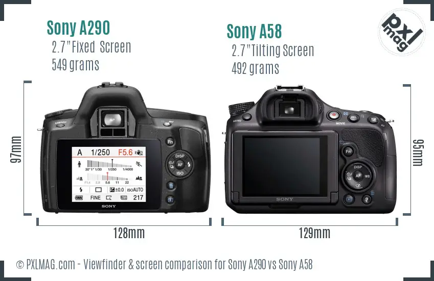 Sony A290 vs Sony A58 Screen and Viewfinder comparison