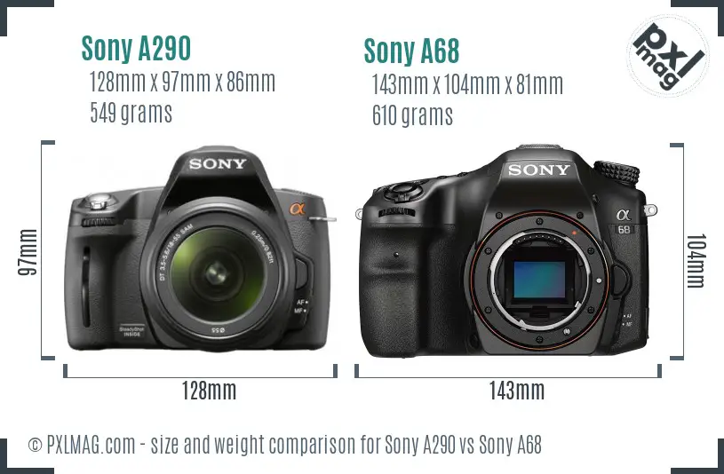 Sony A290 vs Sony A68 size comparison