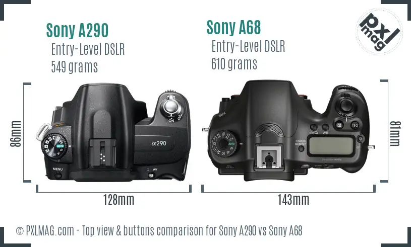 Sony A290 vs Sony A68 top view buttons comparison