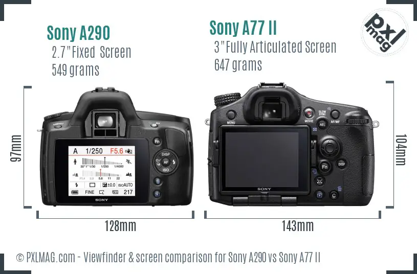 Sony A290 vs Sony A77 II Screen and Viewfinder comparison