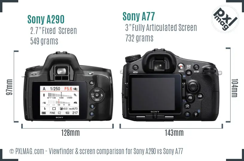 Sony A290 vs Sony A77 Screen and Viewfinder comparison