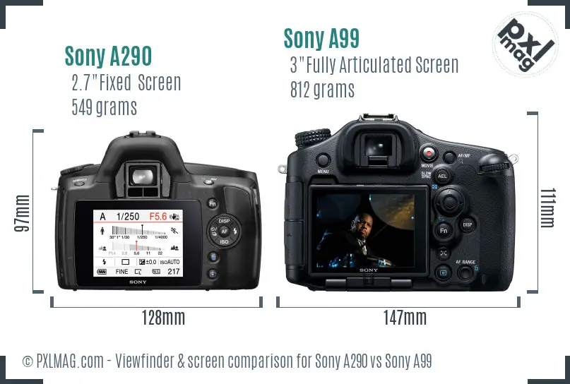 Sony A290 vs Sony A99 Screen and Viewfinder comparison