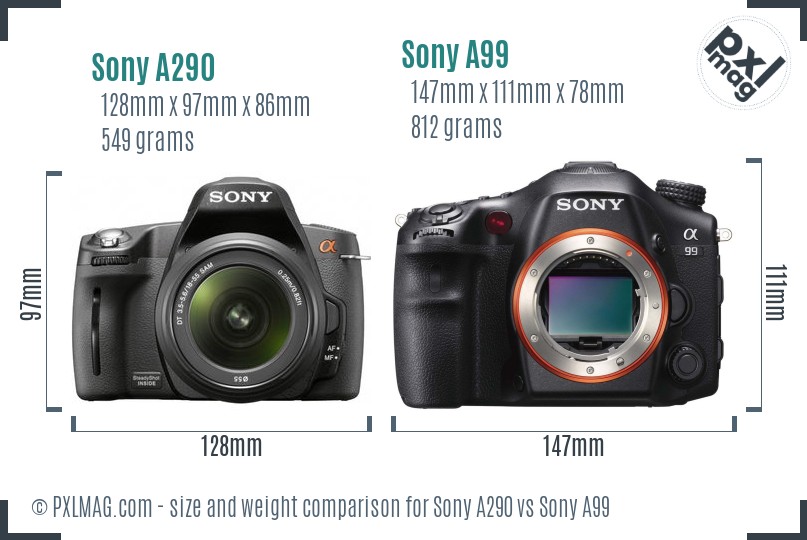 Sony A290 vs Sony A99 size comparison
