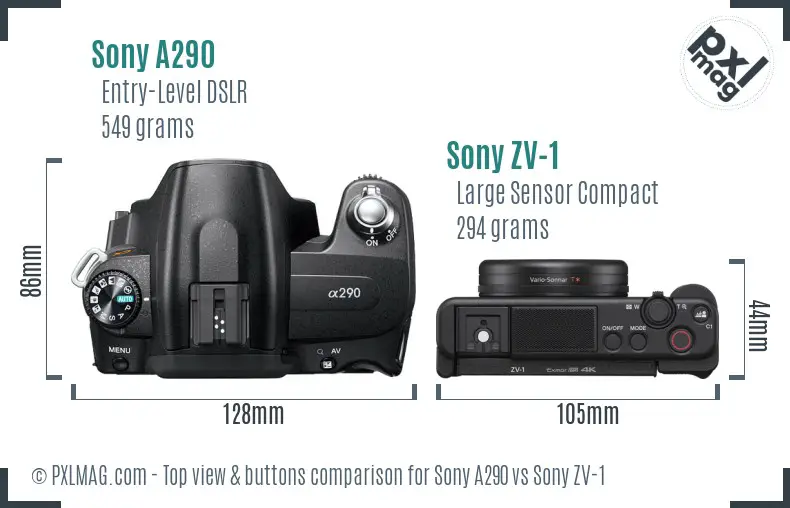 Sony A290 vs Sony ZV-1 top view buttons comparison