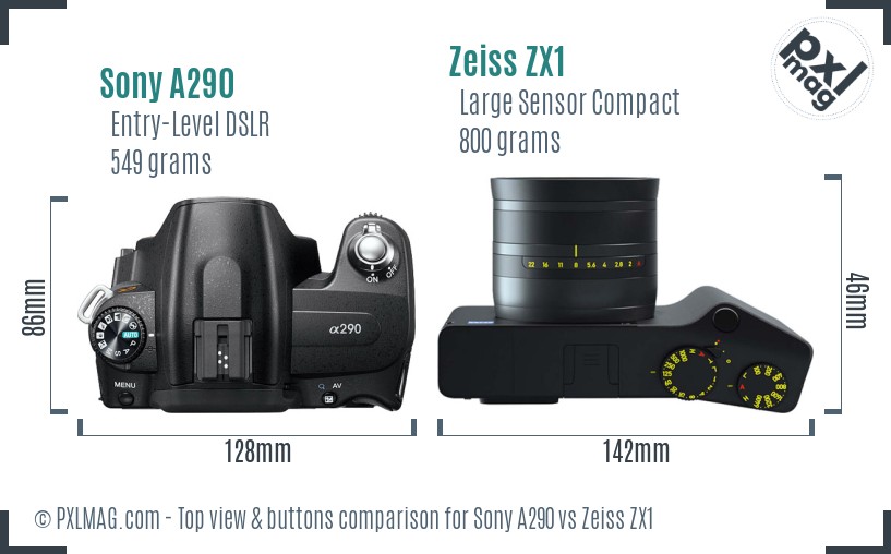 Sony A290 vs Zeiss ZX1 top view buttons comparison