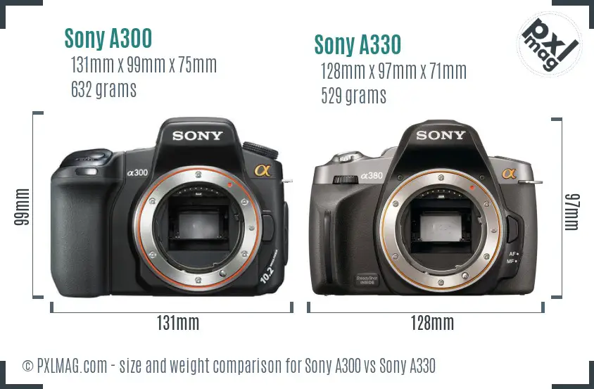 Sony A300 vs Sony A330 size comparison