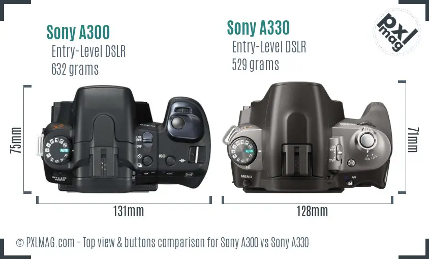 Sony A300 vs Sony A330 top view buttons comparison