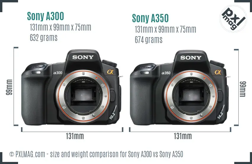 Sony A300 vs Sony A350 size comparison