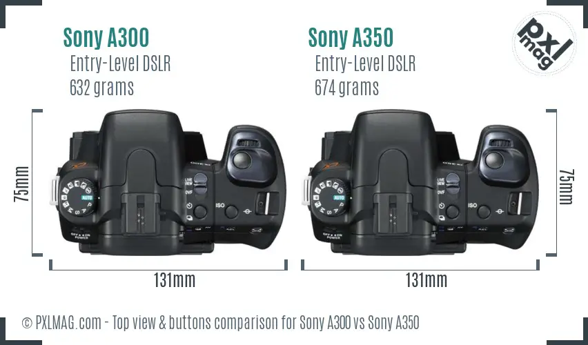 Sony A300 vs Sony A350 top view buttons comparison