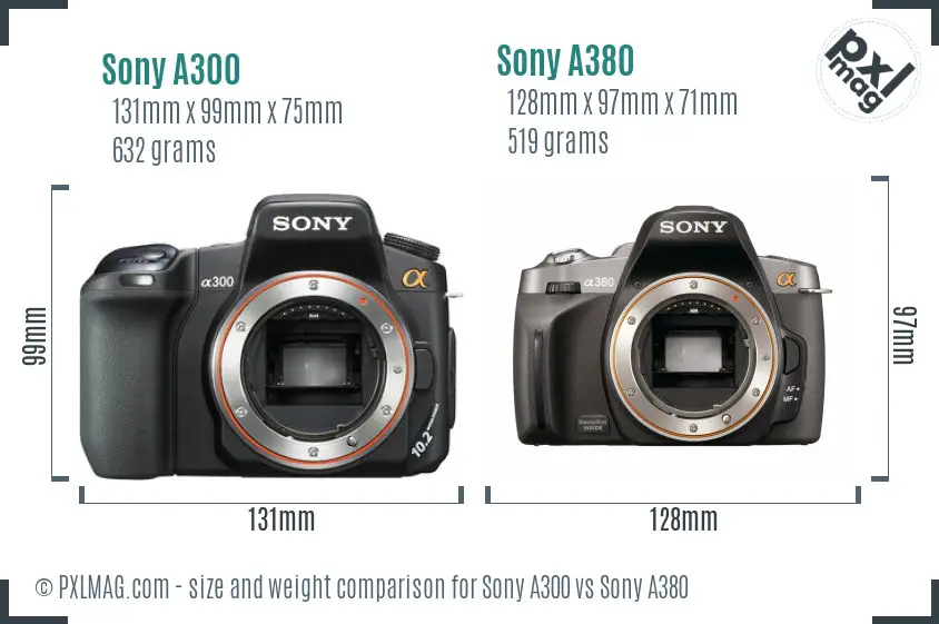 Sony A300 vs Sony A380 size comparison