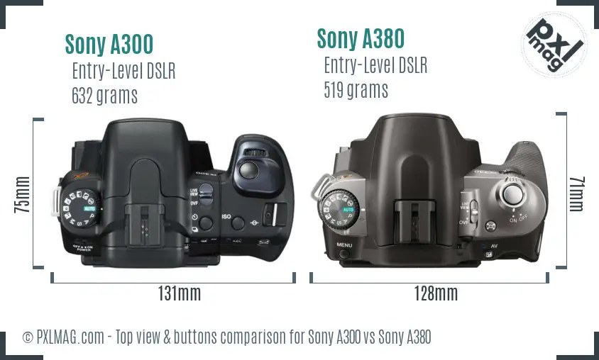 Sony A300 vs Sony A380 top view buttons comparison