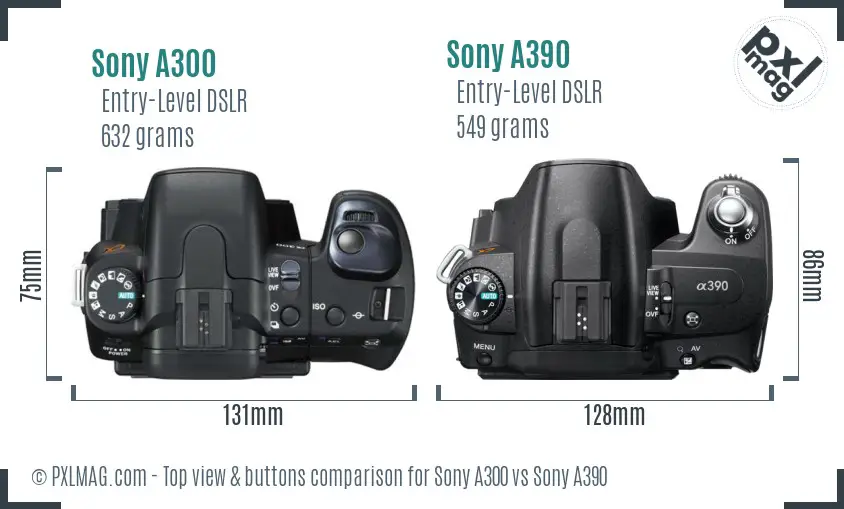 Sony A300 vs Sony A390 top view buttons comparison