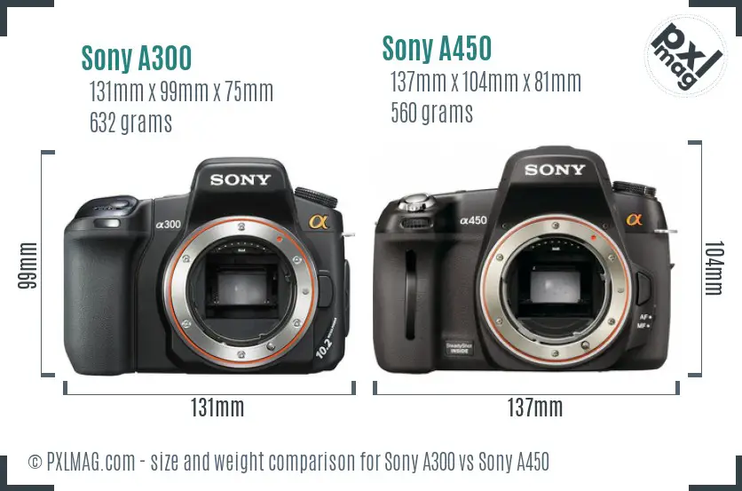 Sony A300 vs Sony A450 size comparison
