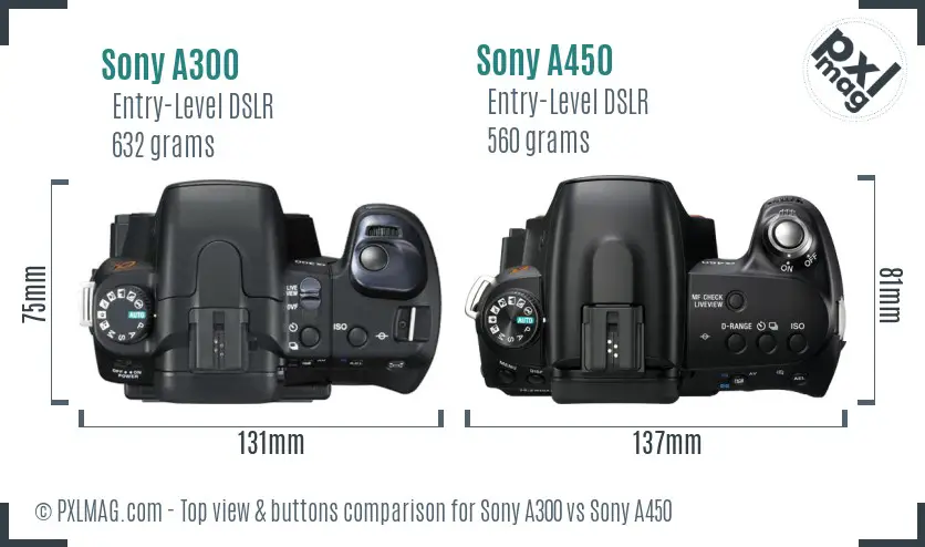 Sony A300 vs Sony A450 top view buttons comparison