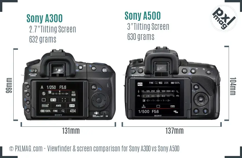 Sony A300 vs Sony A500 Screen and Viewfinder comparison