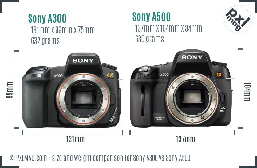 Sony A300 vs Sony A500 size comparison