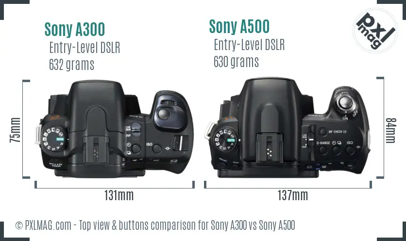 Sony A300 vs Sony A500 top view buttons comparison