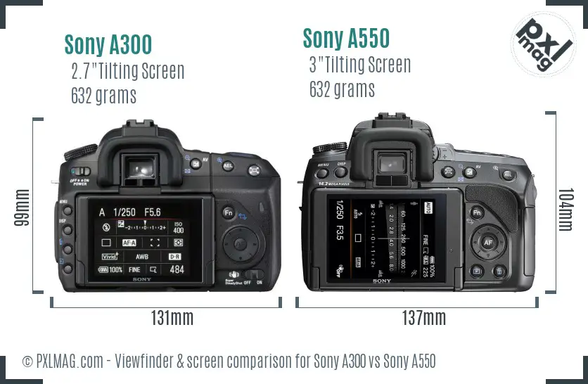 Sony A300 vs Sony A550 Screen and Viewfinder comparison