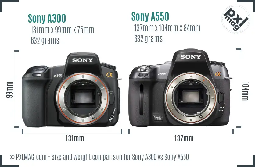 Sony A300 vs Sony A550 size comparison