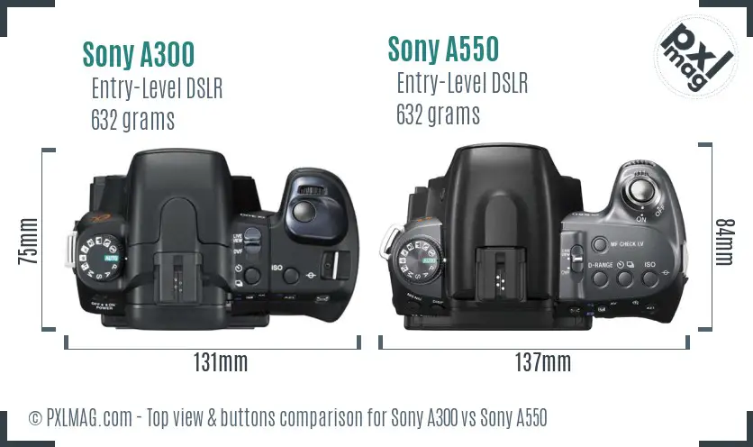 Sony A300 vs Sony A550 top view buttons comparison