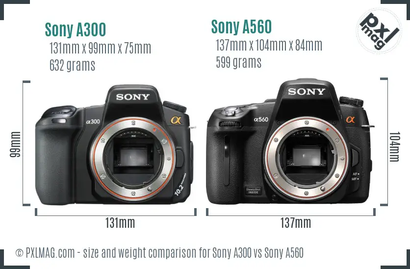Sony A300 vs Sony A560 size comparison