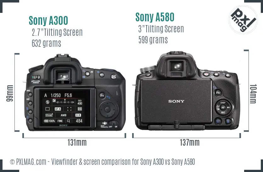 Sony A300 vs Sony A580 Screen and Viewfinder comparison