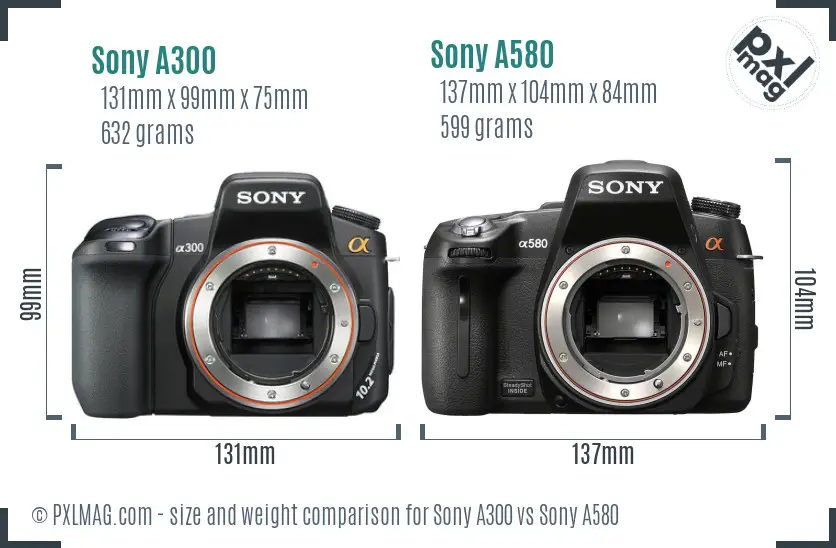 Sony A300 vs Sony A580 size comparison