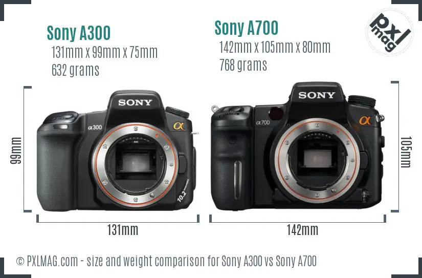 Sony A300 vs Sony A700 size comparison