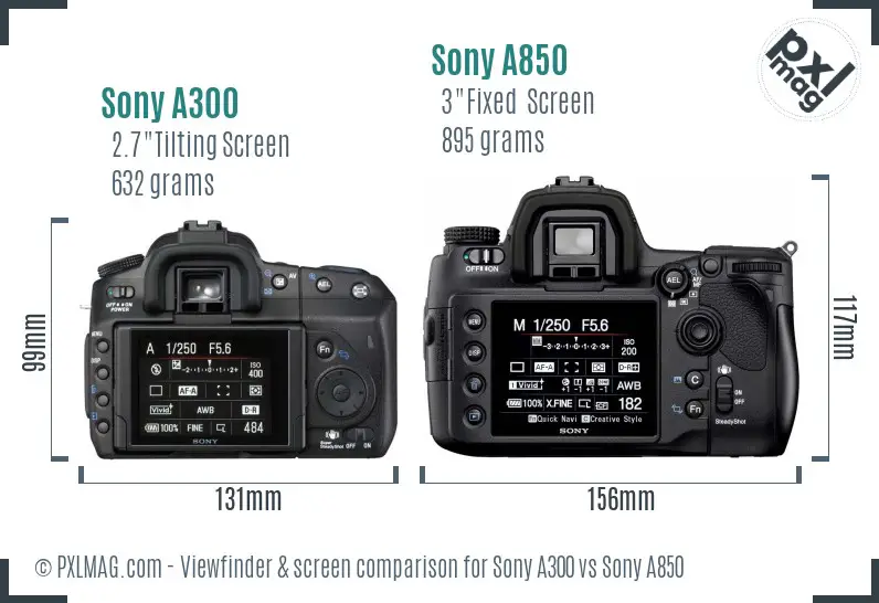 Sony A300 vs Sony A850 Screen and Viewfinder comparison