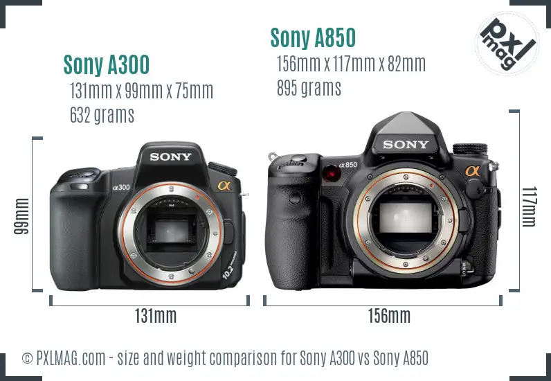 Sony A300 vs Sony A850 size comparison