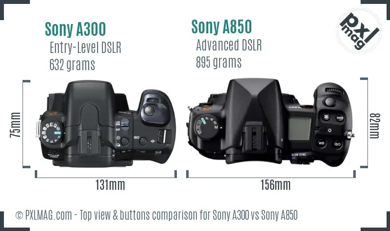 Sony A300 vs Sony A850 top view buttons comparison