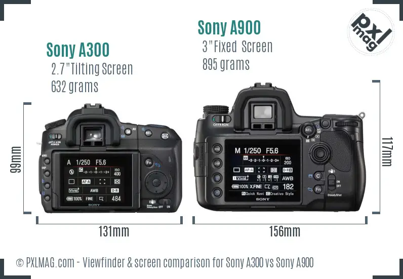 Sony A300 vs Sony A900 Screen and Viewfinder comparison