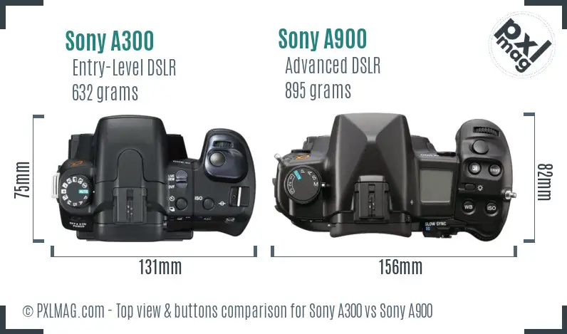 Sony A300 vs Sony A900 top view buttons comparison