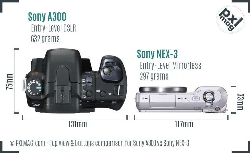 Sony A300 vs Sony NEX-3 top view buttons comparison
