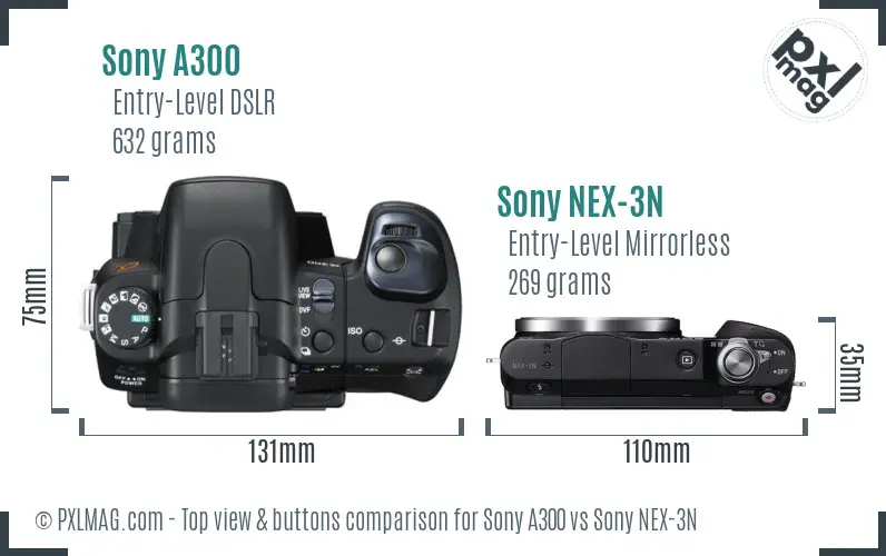 Sony A300 vs Sony NEX-3N top view buttons comparison