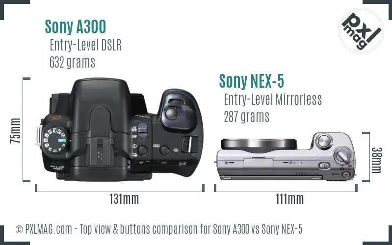 Sony A300 vs Sony NEX-5 top view buttons comparison