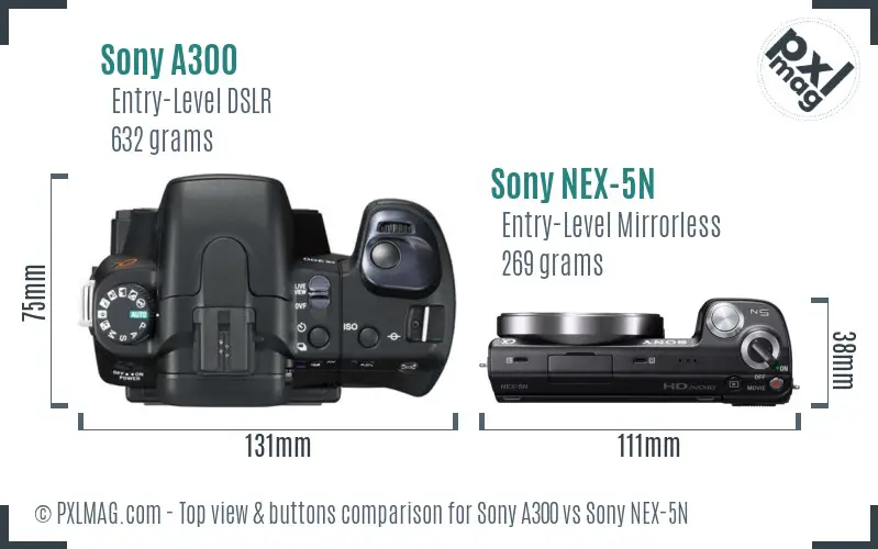 Sony A300 vs Sony NEX-5N top view buttons comparison