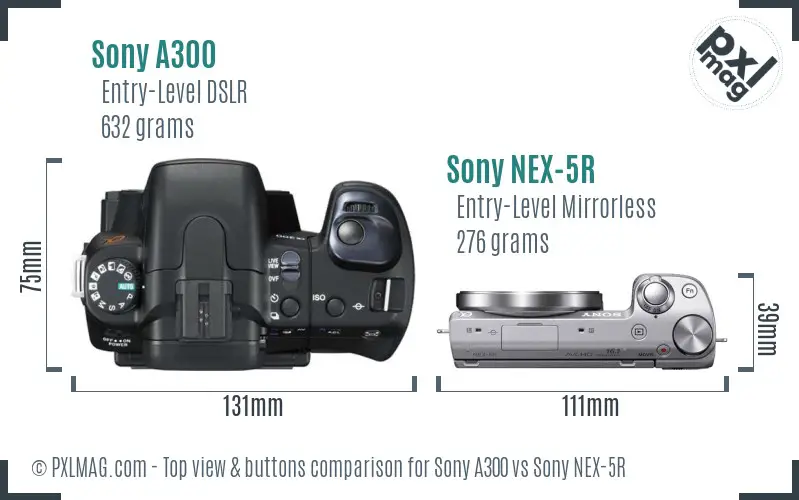 Sony A300 vs Sony NEX-5R top view buttons comparison