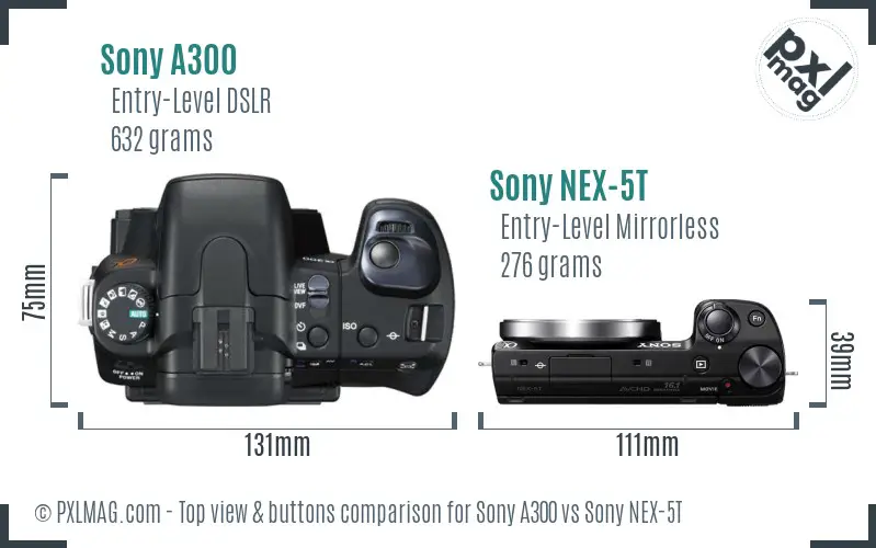 Sony A300 vs Sony NEX-5T top view buttons comparison