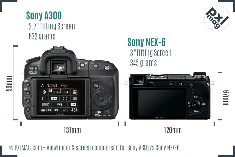 Sony A300 vs Sony NEX-6 Screen and Viewfinder comparison