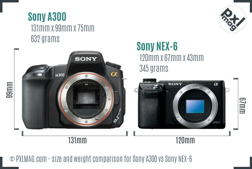 Sony A300 vs Sony NEX-6 size comparison