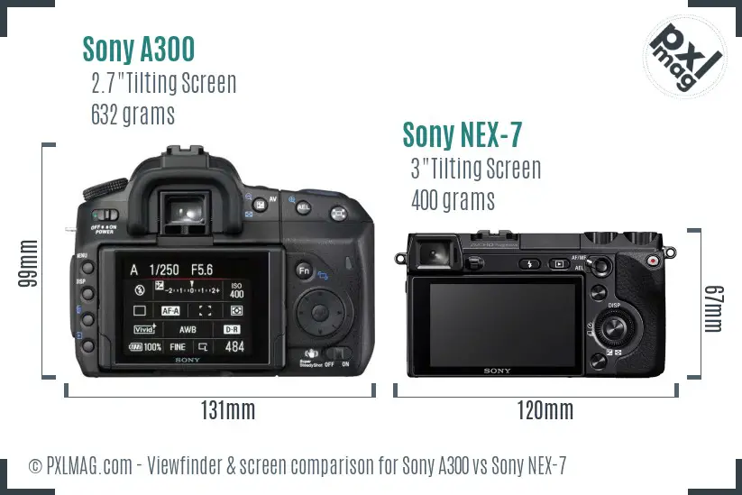 Sony A300 vs Sony NEX-7 Screen and Viewfinder comparison