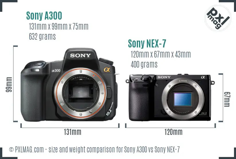 Sony A300 vs Sony NEX-7 size comparison