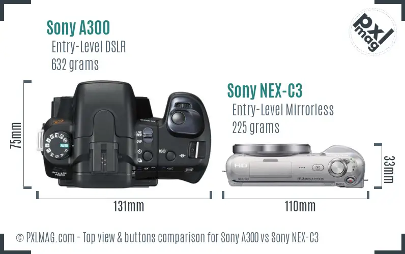 Sony A300 vs Sony NEX-C3 top view buttons comparison