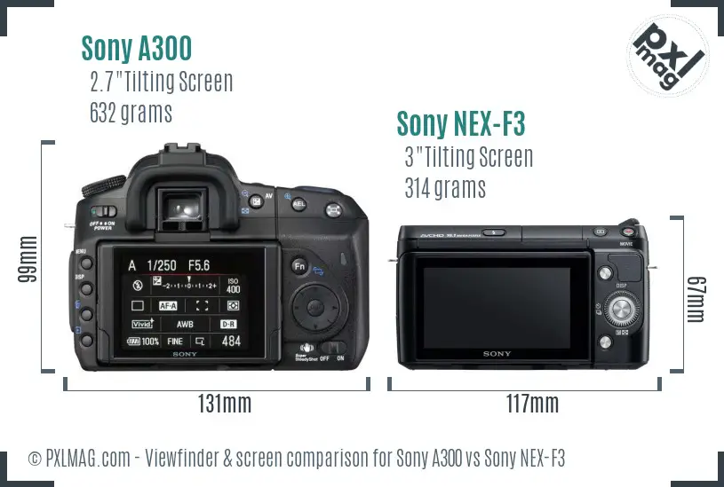 Sony A300 vs Sony NEX-F3 Screen and Viewfinder comparison
