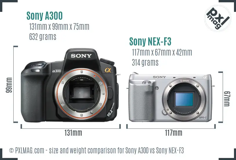 Sony A300 vs Sony NEX-F3 size comparison