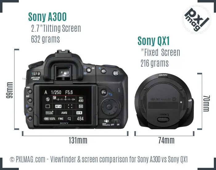 Sony A300 vs Sony QX1 Screen and Viewfinder comparison